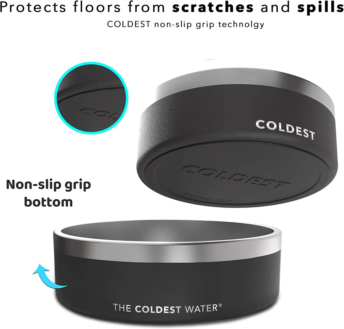 Dog Bowl - Stainless Steel Non Slip No Spill Proof Skid Metal Insulated Dog Bowls, Cats, Pet Food Water Dish Feeding for Large Medium Small Breed Dogs (64 Oz, Sahara Tan)