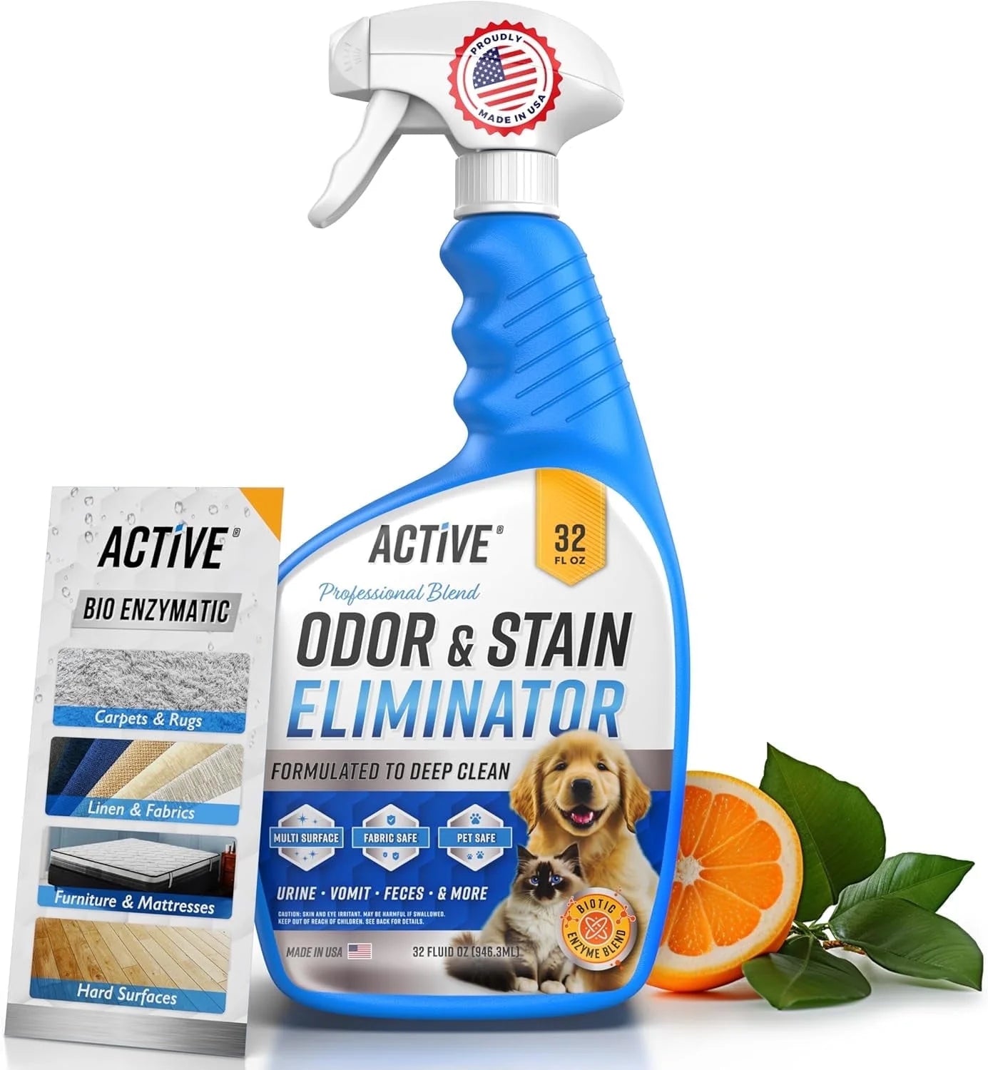 Pet Odor and Stain Eliminator Spray, Enzyme Cleaner for Dog and Cat Urine, Carpet and Upholstery Deodorizer, Natural Citrus, 32 Oz, 1 Pack