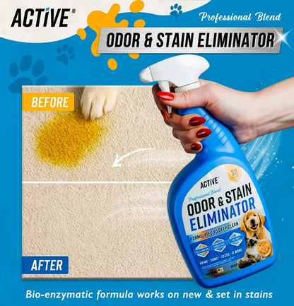 Pet Odor and Stain Eliminator Spray, Enzyme Cleaner for Dog and Cat Urine, Carpet and Upholstery Deodorizer, Natural Citrus, 32 Oz, 1 Pack