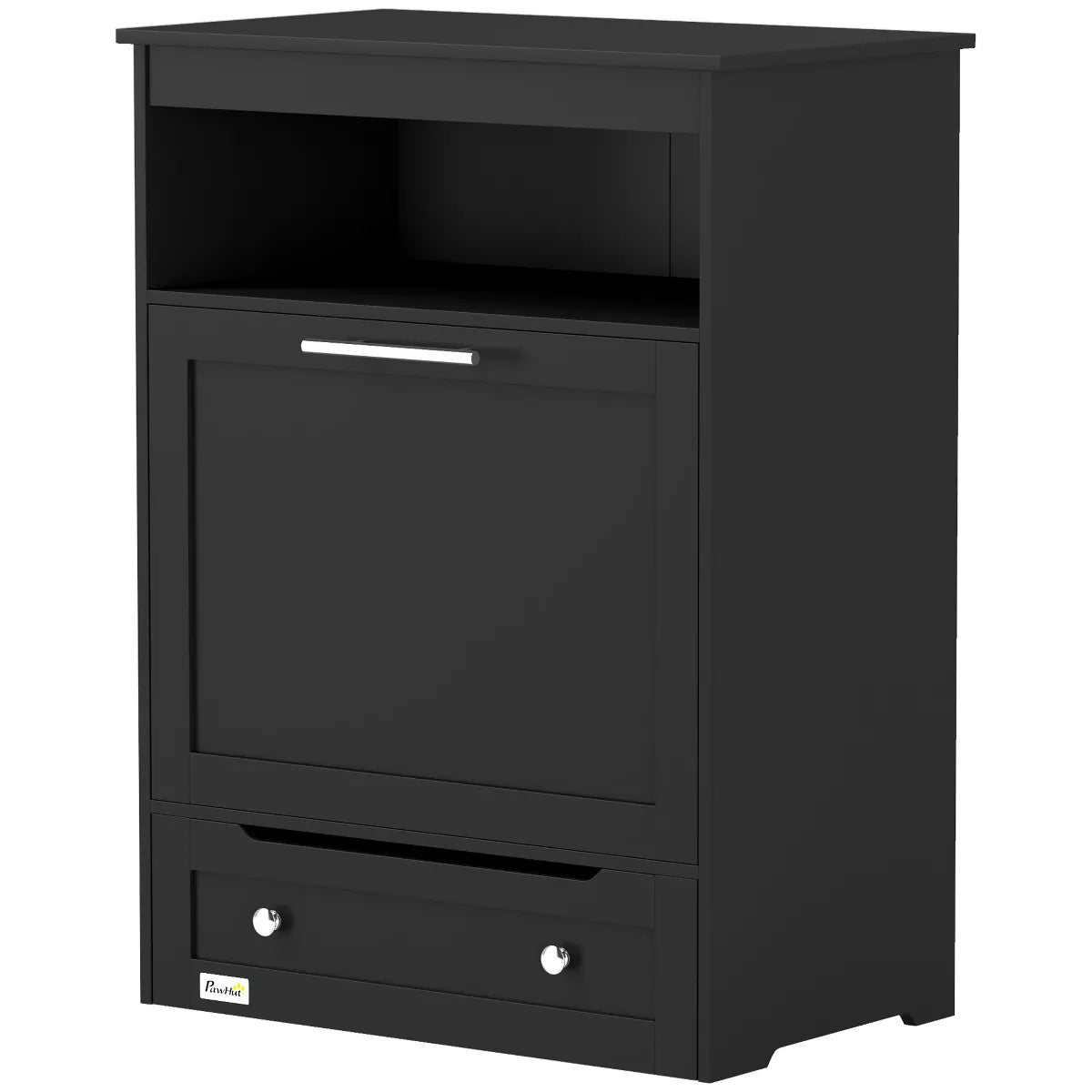 Pawhut Pet Feeder Station Storage Cabinet, Dog Food Storage Container with Dog Raised Bowls and Hanger for Feeding & Watering Supplies, White