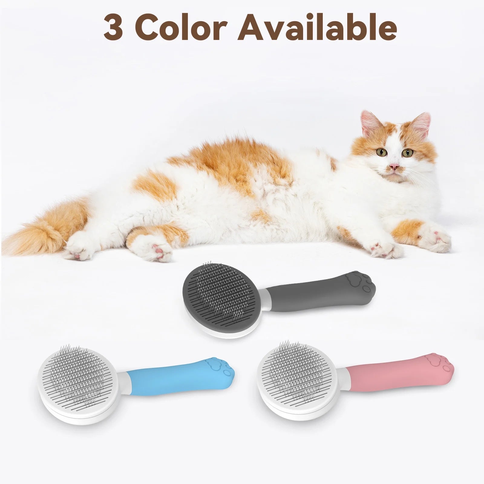 Cat & Dog Grooming Brush – Self-Cleaning Slicker Brush for Shedding, Removes Loose Fur & Tangles, Gentle & Skin-Friendly, Perfect for All Coat Types – Gray