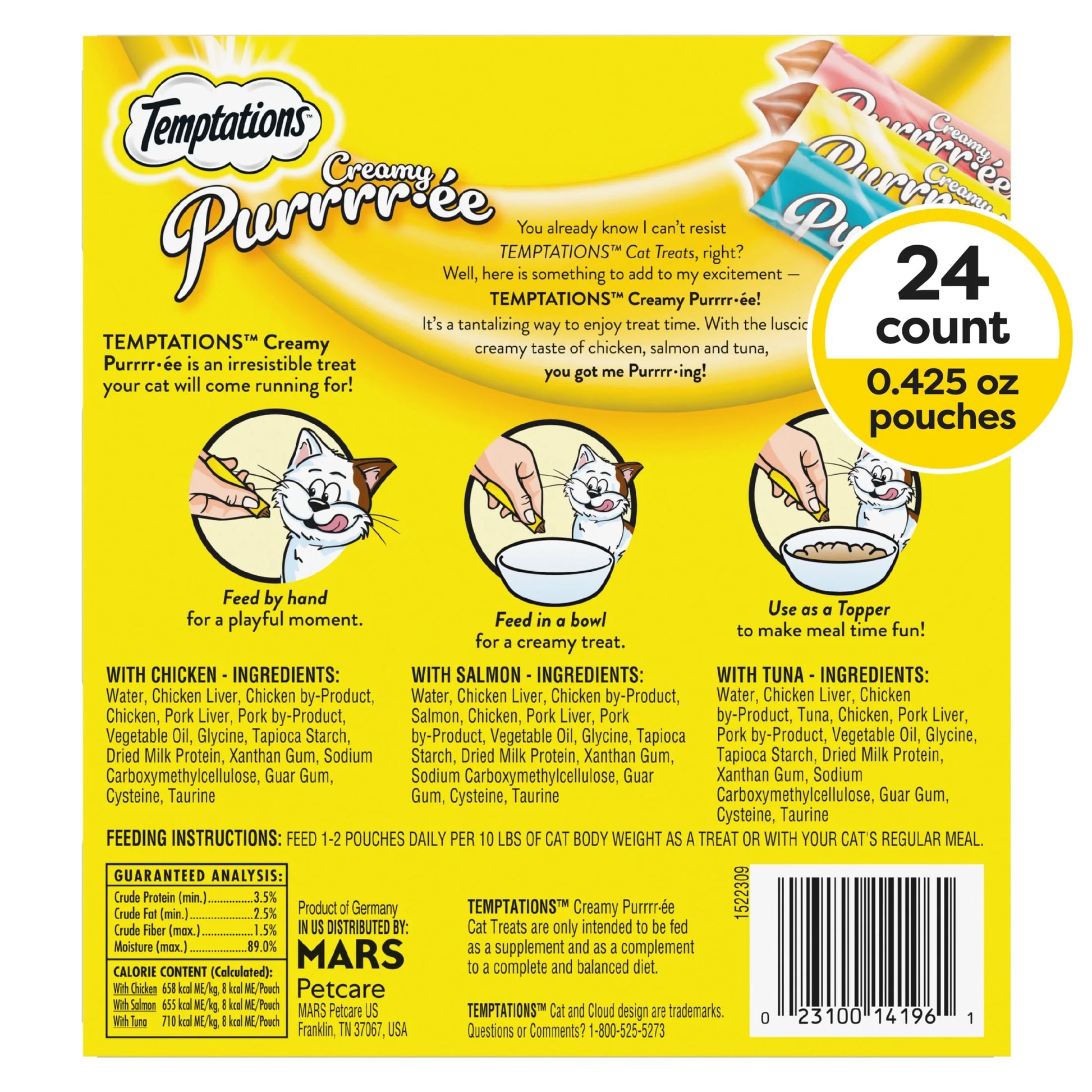 Creamy Puree Chicken, Salmon & Tuna Lickable Cat Treats, 12G Pouches (24 Pack)