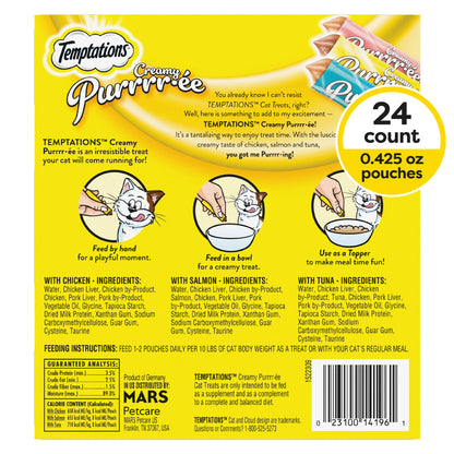 Creamy Puree Chicken, Salmon & Tuna Lickable Cat Treats, 12G Pouches (24 Pack)