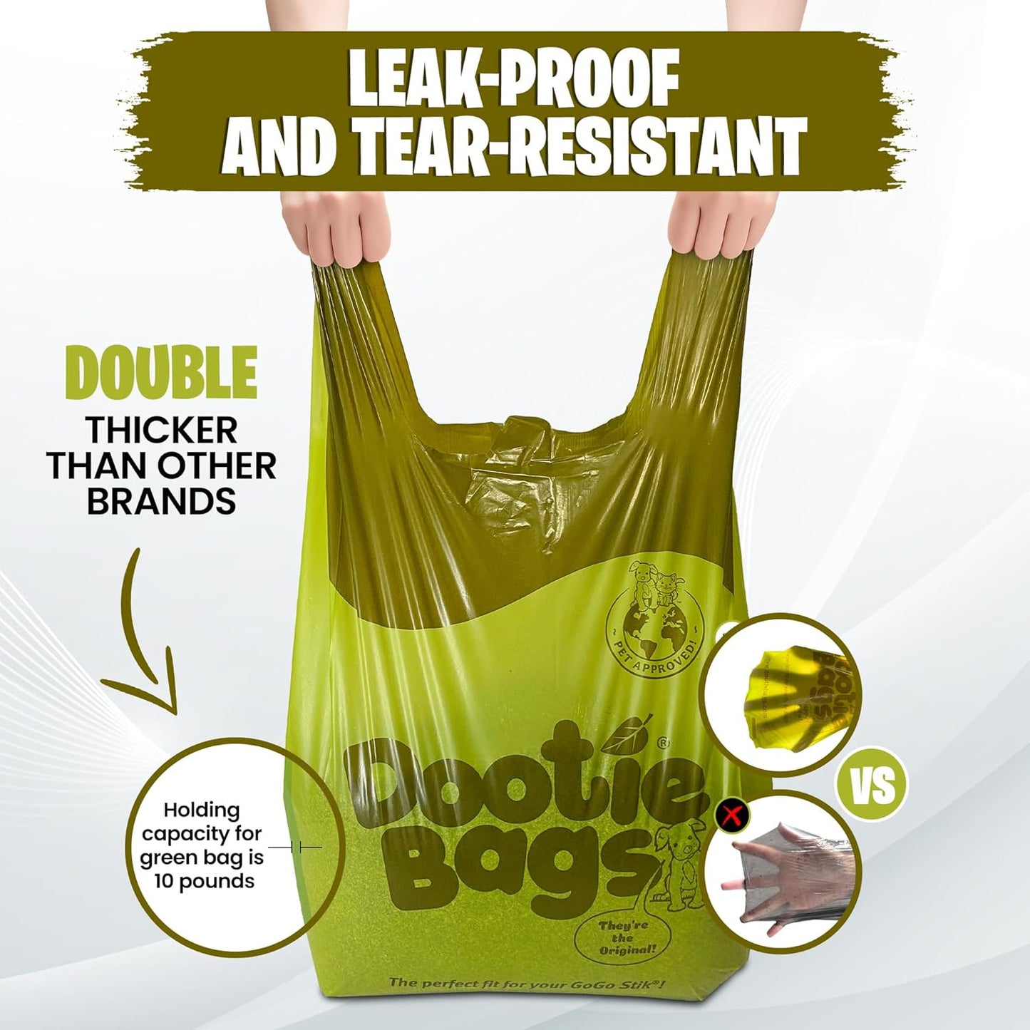 The Original Dootie Bag Is Back! Pooch Approved Large Dootie Bags, Dog Poop Bags. Strong, Leakproof - EZ Tie Handles. Perfect for Dogs & Cat Litter. Pet Waste Cleanup, Swivel Bin &  Scoopers.