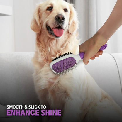 Pet Grooming Brush - Fur Detangling Pins & Coat Smoothing Slicker Bristles, Two-Sided Design for Dogs, Cats & Other Animals
