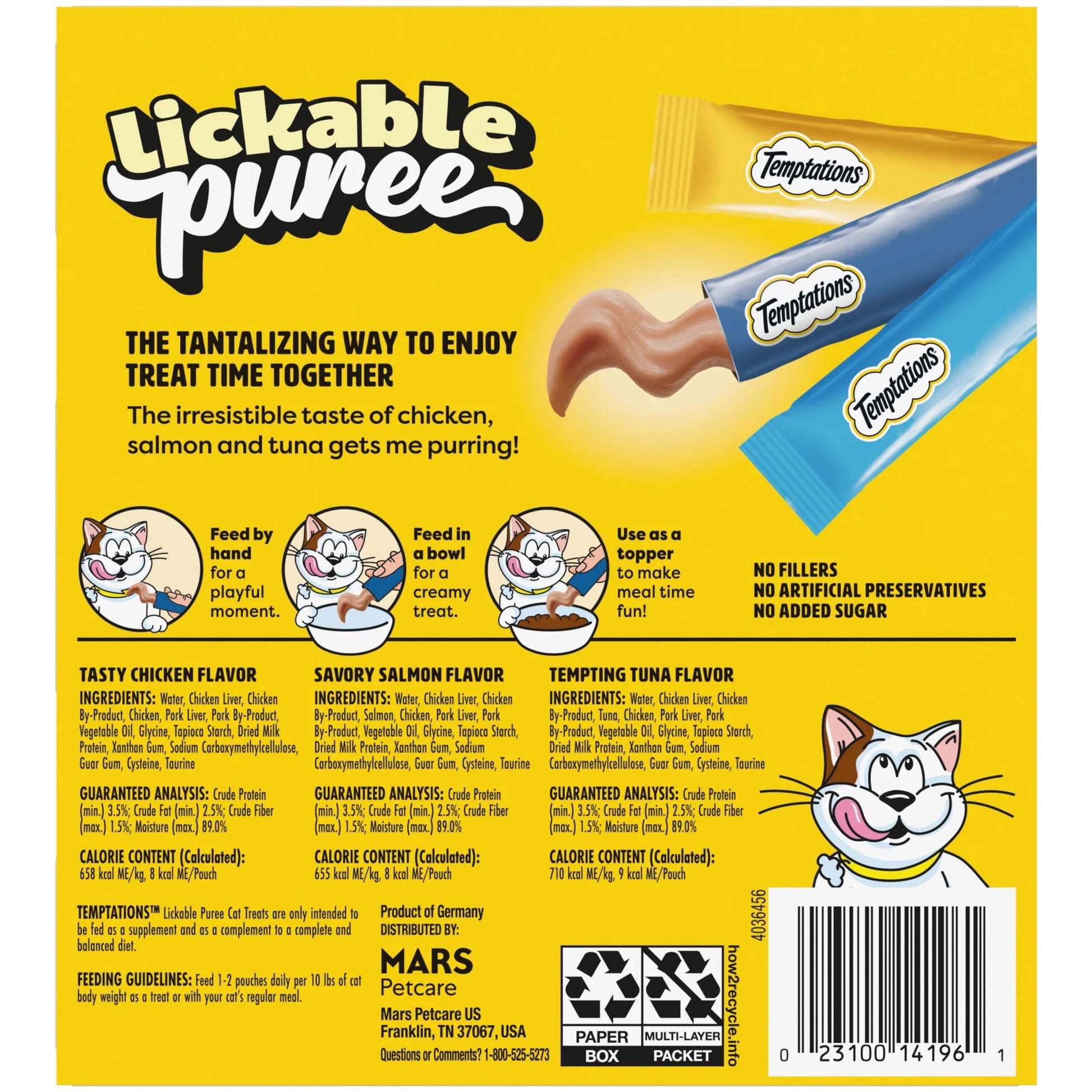 Creamy Puree Chicken, Salmon & Tuna Lickable Cat Treats, 12G Pouches (24 Pack)