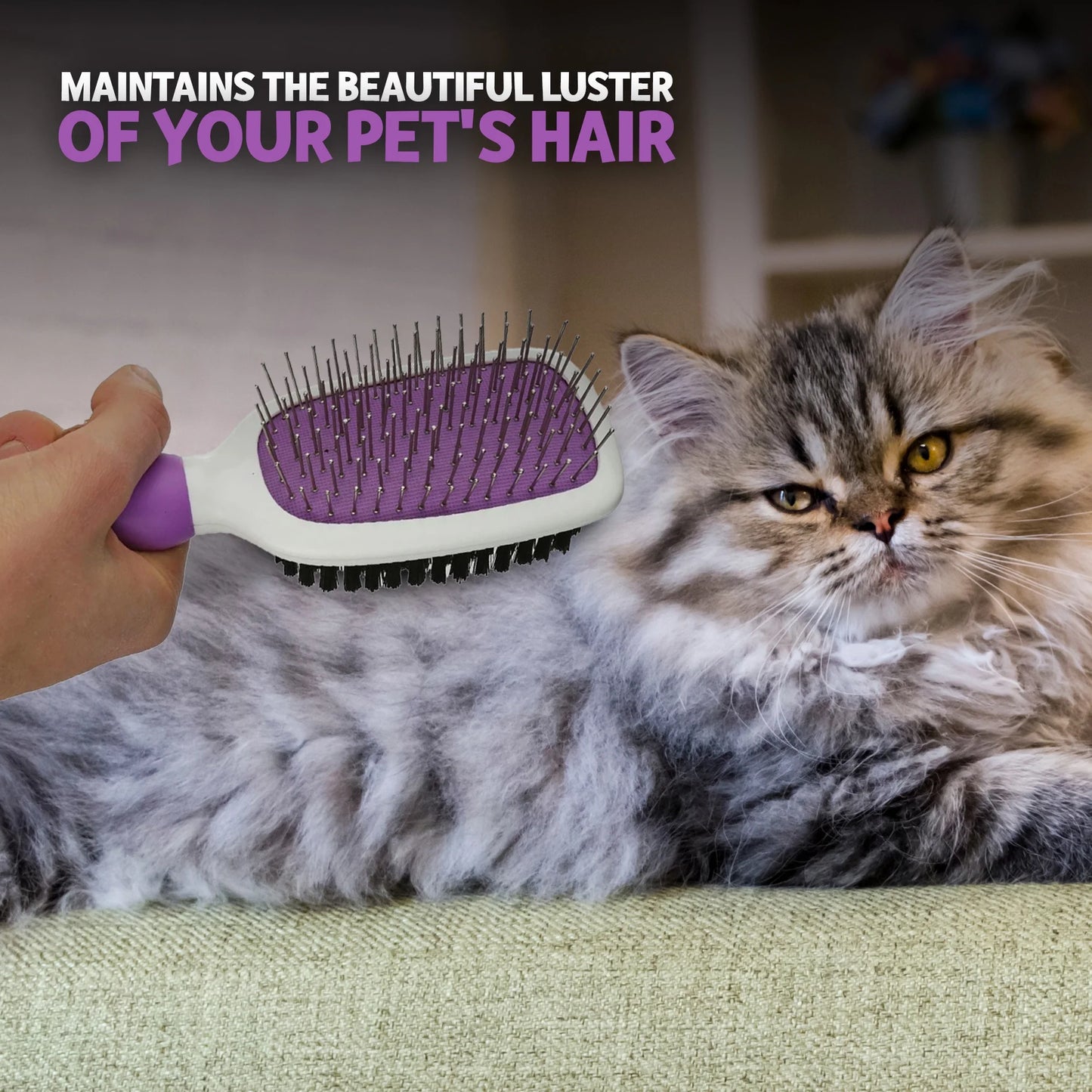 Pet Grooming Brush - Fur Detangling Pins & Coat Smoothing Slicker Bristles, Two-Sided Design for Dogs, Cats & Other Animals