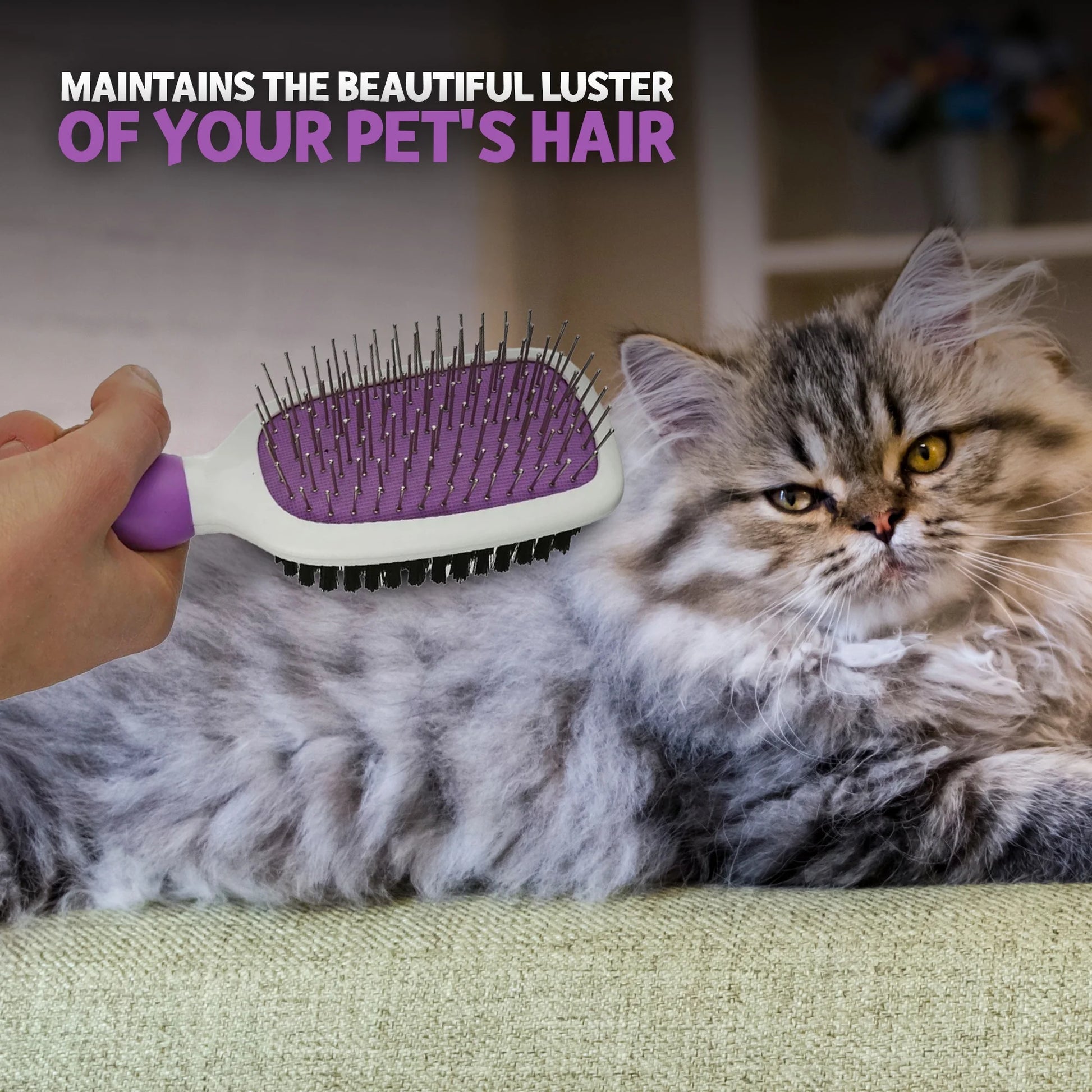 Pet Grooming Brush - Fur Detangling Pins & Coat Smoothing Slicker Bristles, Two-Sided Design for Dogs, Cats & Other Animals