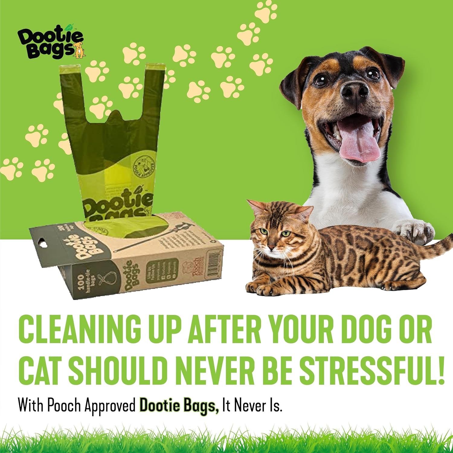 The Original Dootie Bag Is Back! Pooch Approved Large Dootie Bags, Dog Poop Bags. Strong, Leakproof - EZ Tie Handles. Perfect for Dogs & Cat Litter. Pet Waste Cleanup, Swivel Bin &  Scoopers.