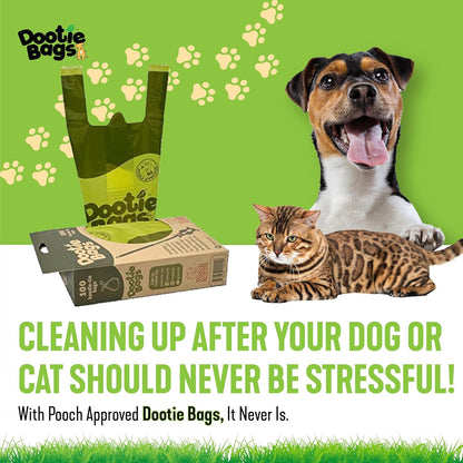 The Original Dootie Bag Is Back! Pooch Approved Large Dootie Bags, Dog Poop Bags. Strong, Leakproof - EZ Tie Handles. Perfect for Dogs & Cat Litter. Pet Waste Cleanup, Swivel Bin &  Scoopers.