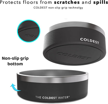 Dog Bowl - Stainless Steel Non Slip No Spill Proof Skid Metal Insulated Dog Bowls, Cats, Pet Food Water Dish Feeding for Large Medium Small Breed Dogs (64 Oz, Sahara Tan)