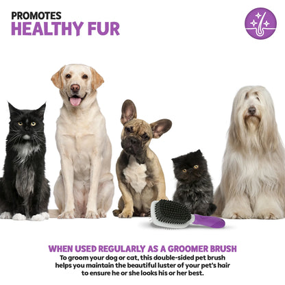 Pet Grooming Brush - Fur Detangling Pins & Coat Smoothing Slicker Bristles, Two-Sided Design for Dogs, Cats & Other Animals