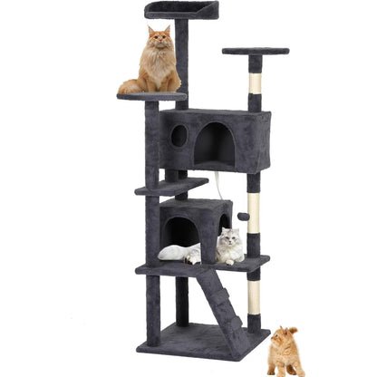 62In Cat Tree Tower for Indoor Cats,Multi-Level Cat Furniture Activity Center with Cat Scratching Posts Stand House Cat Condo with Funny Toys for Kittens Pet Play House,Dark Gray