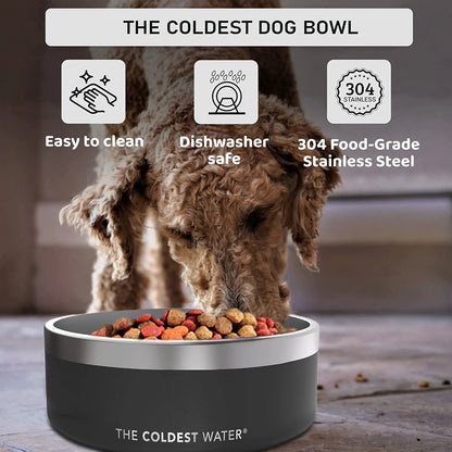 Dog Bowl - Stainless Steel Non Slip No Spill Proof Skid Metal Insulated Dog Bowls, Cats, Pet Food Water Dish Feeding for Large Medium Small Breed Dogs (64 Oz, Sahara Tan)