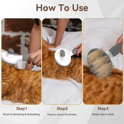Cat & Dog Grooming Brush – Self-Cleaning Slicker Brush for Shedding, Removes Loose Fur & Tangles, Gentle & Skin-Friendly, Perfect for All Coat Types – Gray
