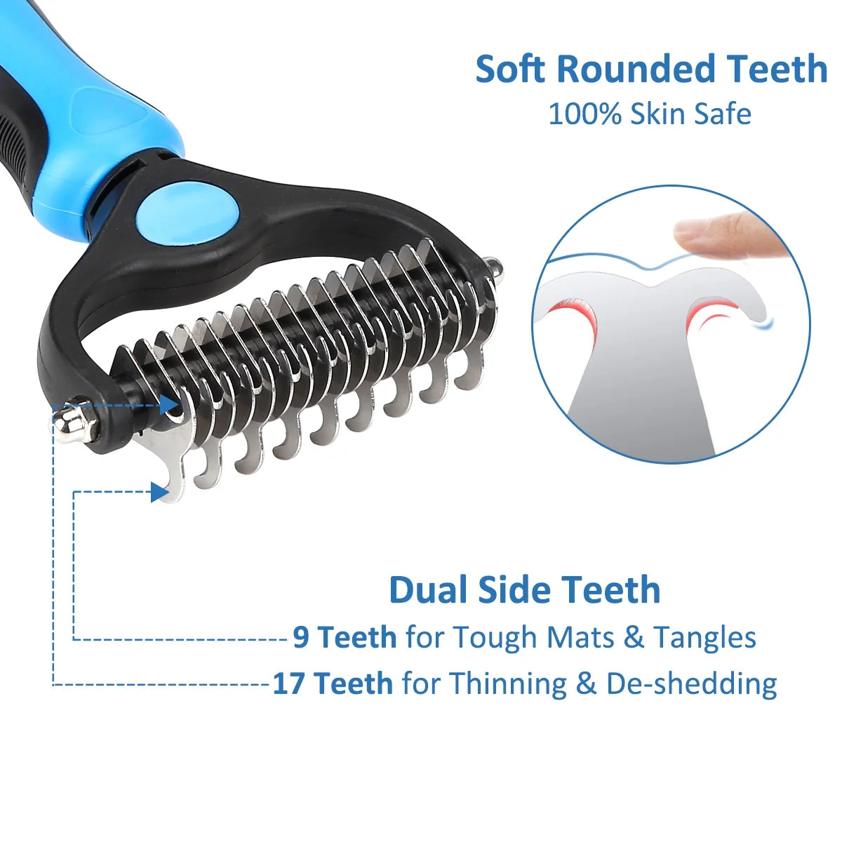 Pet Grooming Dematting Brush Undercoat Rake for Dogs & Cats 2 Sided Professional Grooming Tool