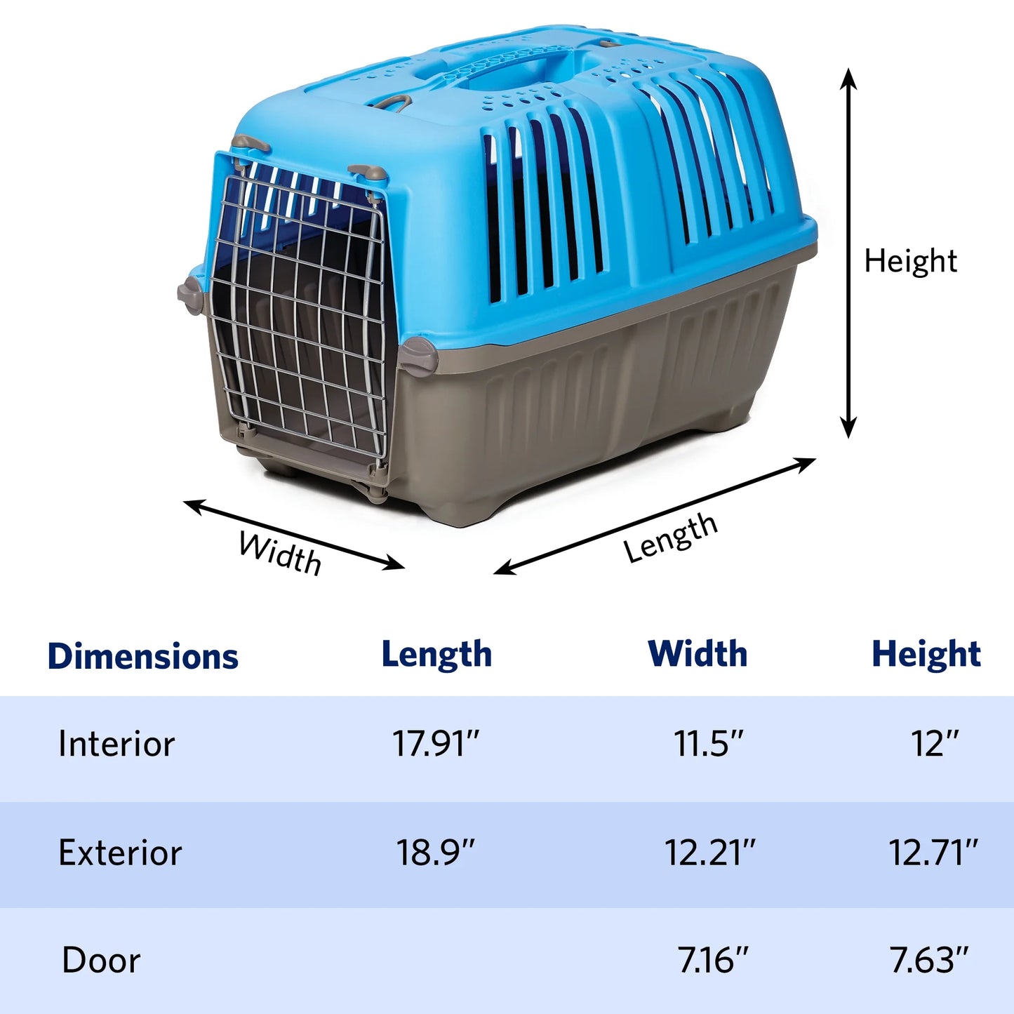 19 Inch Spree Travel Pet Carrier for Dog or Cat with Steel Door, Blue