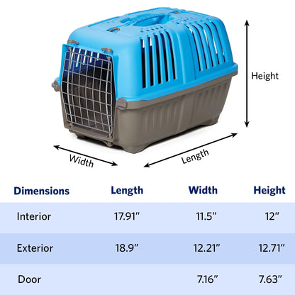 19 Inch Spree Travel Pet Carrier for Dog or Cat with Steel Door, Blue