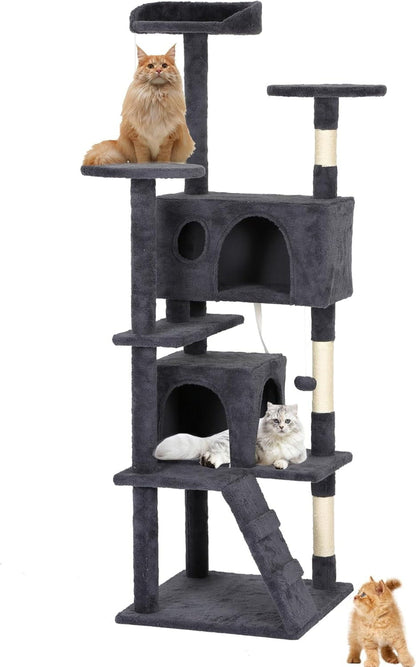 62In Cat Tree Tower for Indoor Cats,Multi-Level Cat Furniture Activity Center with Cat Scratching Posts Stand House Cat Condo with Funny Toys for Kittens Pet Play House,Dark Gray