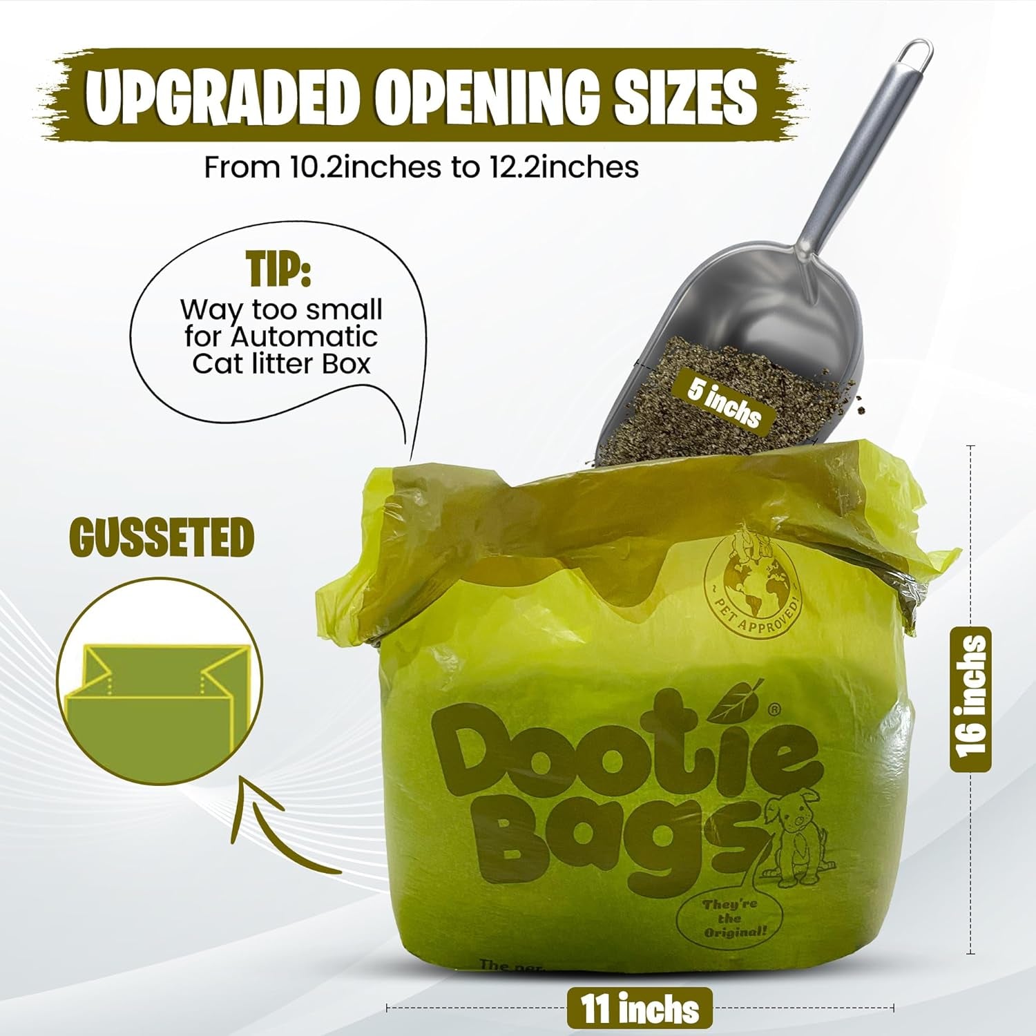 The Original Dootie Bag Is Back! Pooch Approved Large Dootie Bags, Dog Poop Bags. Strong, Leakproof - EZ Tie Handles. Perfect for Dogs & Cat Litter. Pet Waste Cleanup, Swivel Bin &  Scoopers.
