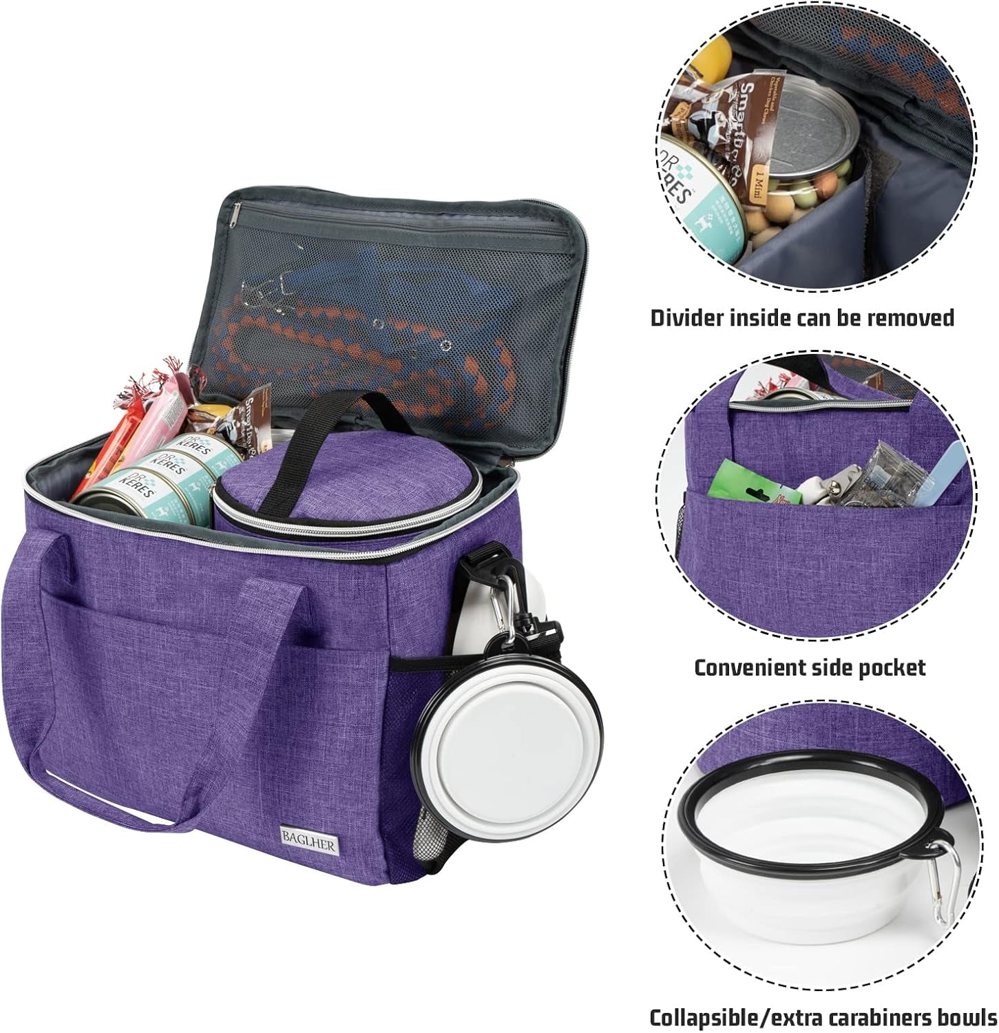 Dog Travel Bag Backpack Pet Supplies Backpack 5-Piece Set with Shoulder Strap 2 Lined Pet Food Containers 4 Foldable Feeding Bowls Essential Kit for Pet Travel