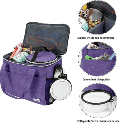 Dog Travel Bag Backpack Pet Supplies Backpack 5-Piece Set with Shoulder Strap 2 Lined Pet Food Containers 4 Foldable Feeding Bowls Essential Kit for Pet Travel