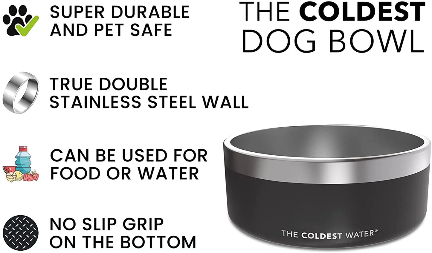 Dog Bowl - Stainless Steel Non Slip No Spill Proof Skid Metal Insulated Dog Bowls, Cats, Pet Food Water Dish Feeding for Large Medium Small Breed Dogs (64 Oz, Sahara Tan)