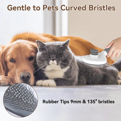 Cat & Dog Grooming Brush – Self-Cleaning Slicker Brush for Shedding, Removes Loose Fur & Tangles, Gentle & Skin-Friendly, Perfect for All Coat Types – Gray