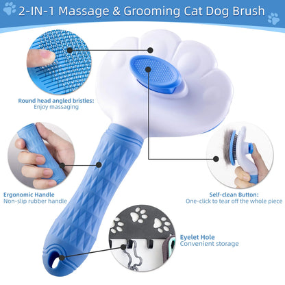 Self-Cleaning Slicker Brush for Dogs & Cats: Pet Grooming Tool for Long Haired & Short Haired Breeds