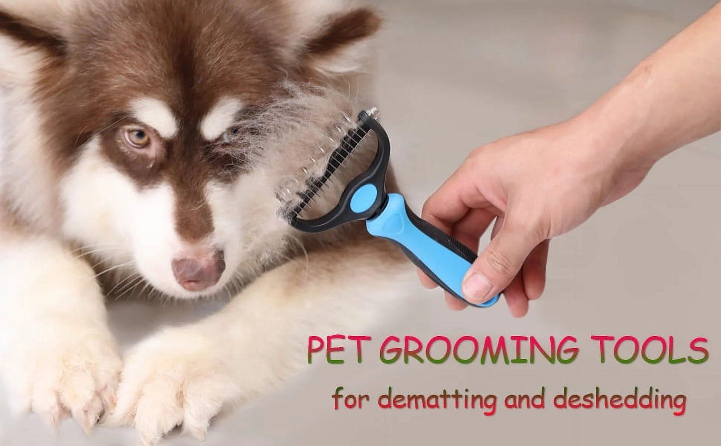 Pet Grooming Dematting Brush Undercoat Rake for Dogs & Cats 2 Sided Professional Grooming Tool