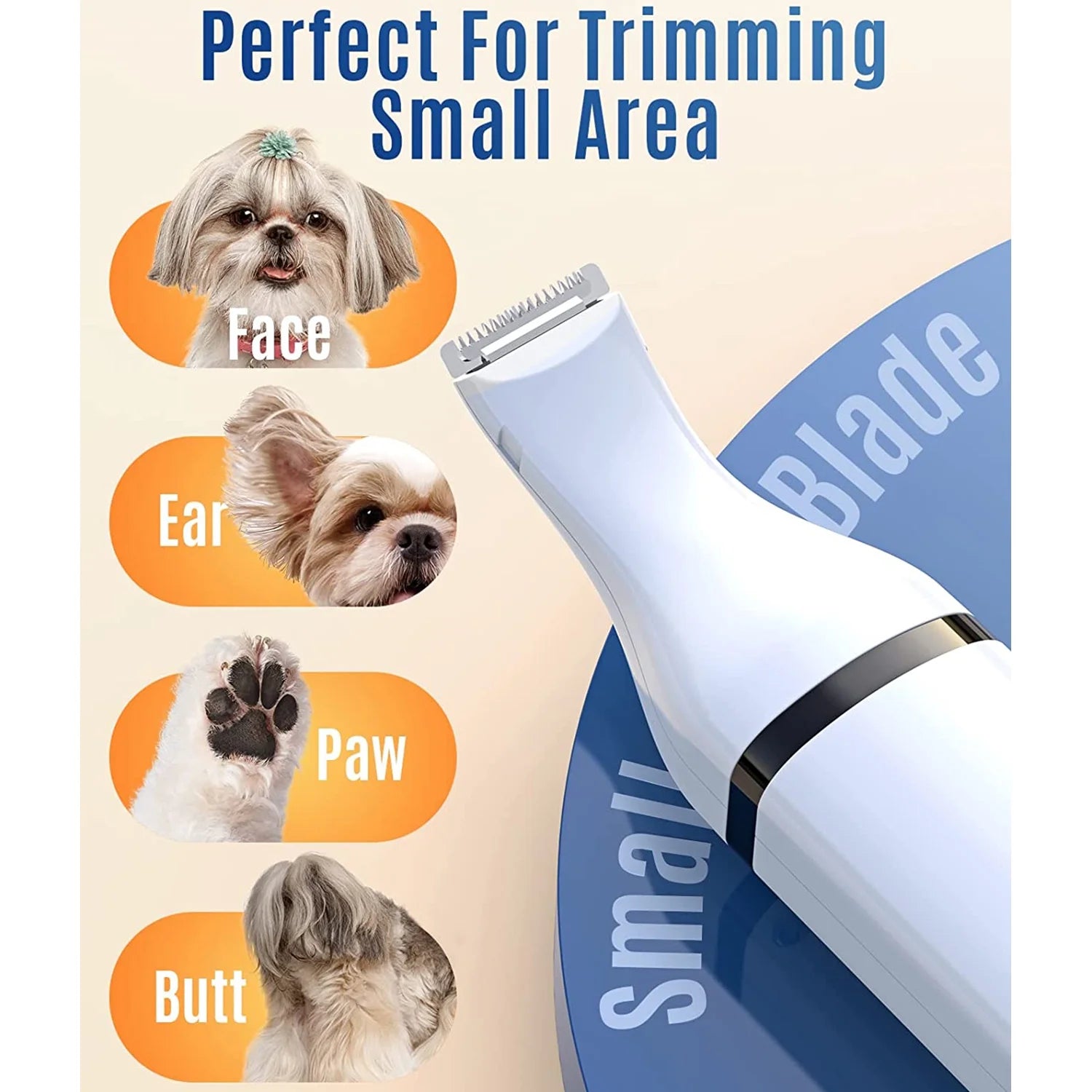 N5 Dog Clippers/Dog Paw Trimmer with Double Blades 2 in 1 Quiet Dog Grooming Clippers/Cordless 2 Speed Small Pet Hair Trimmers for Dog'S Hair around Paws, Eyes, Ears, Face, Rump (White)