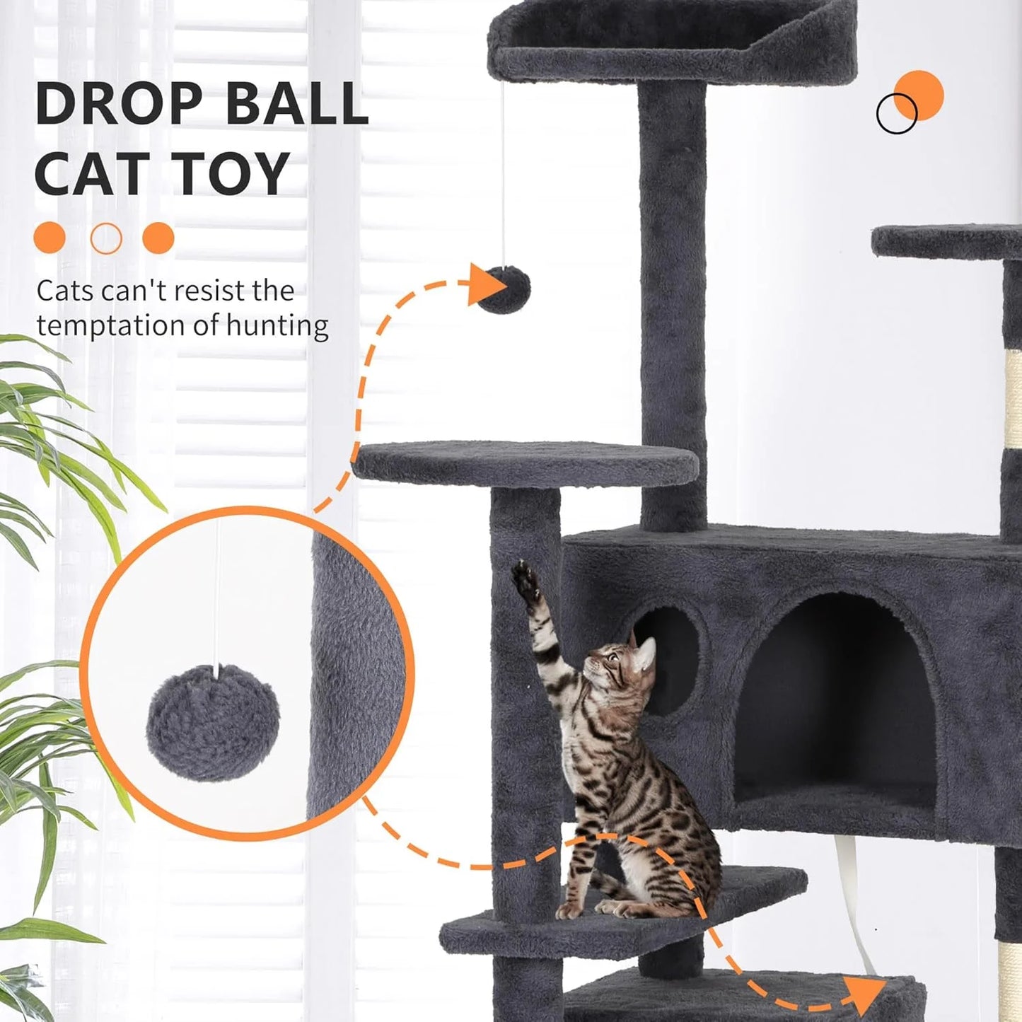 62In Cat Tree Tower for Indoor Cats,Multi-Level Cat Furniture Activity Center with Cat Scratching Posts Stand House Cat Condo with Funny Toys for Kittens Pet Play House,Dark Gray