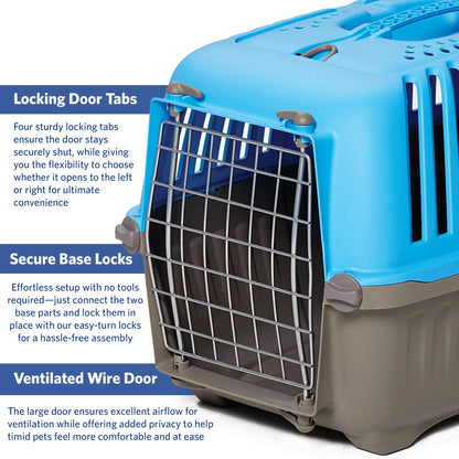 19 Inch Spree Travel Pet Carrier for Dog or Cat with Steel Door, Blue