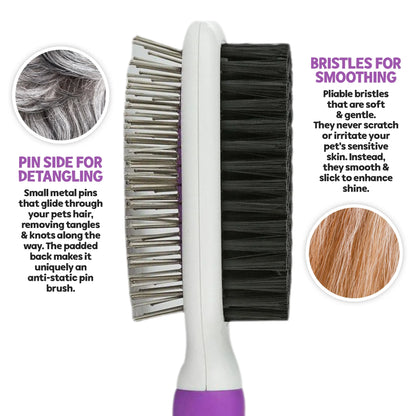 Pet Grooming Brush - Fur Detangling Pins & Coat Smoothing Slicker Bristles, Two-Sided Design for Dogs, Cats & Other Animals